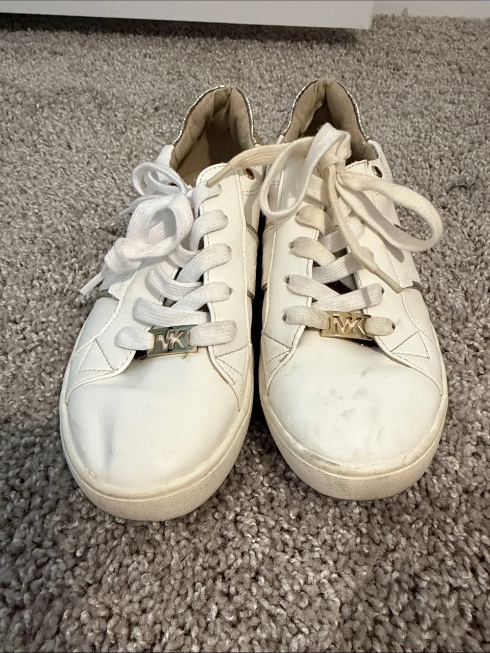 Michael Kors White/Gold Low-Top Leather Sneakers